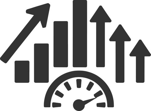 Chart graph with arrows and gauge meter showing growth and progress in business and finance  upward trend indicators