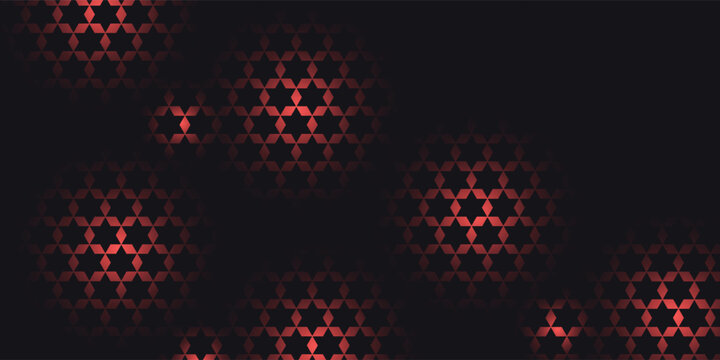 Hexagon game background with glowing red honeycomb grid on black surface. Abstract geometric pattern of connected cells for futuristic interface design. Digital technology bg with luminous edges.