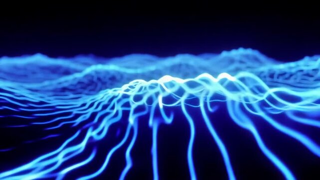 Abstract Blue Neon Waveform Landscape Animation.