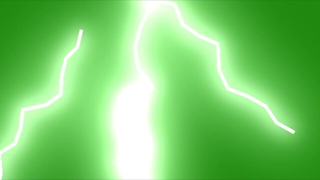 Footage of a lightning strike, with a green screen background. Electric current. Lightning flash, perfect for transitions, intros, slides, highlights, content, cinematics, etc.