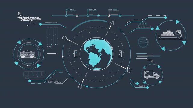 Advanced transportation network infographic of worldwide cargo movement