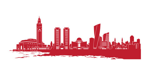 Fototapeta premium Karachi Pakistan City Skyline Flat Vector Silhouette — Port Tower, HBL Plaza, MCB Tower, Mazar-e-Quaid Mausoleum, Arabian Sea Waterfront — South Asian Urban Cityscape for Business Presentation 2026