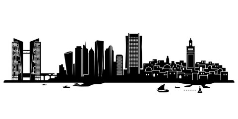 Obraz premium Kuala Lumpur Malaysia City Skyline Flat Vector Silhouette — Petronas Twin Towers, KL Tower, Merdeka 118, Exchange 106 — Southeast Asian Urban Cityscape for Business Presentation, Travel