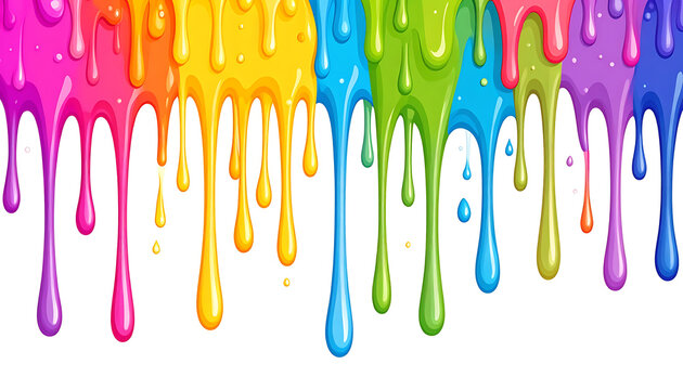 Colorful dripping paint, slime, or liquid streams in rainbow colors, abstract art, vibrant decoration