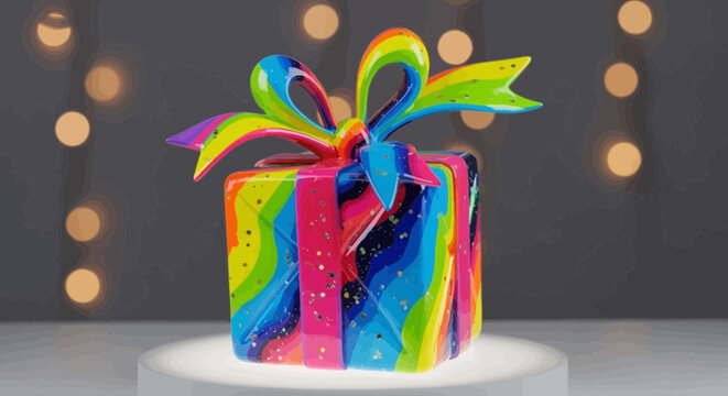 Colorful Gift Box with Ribbon.
