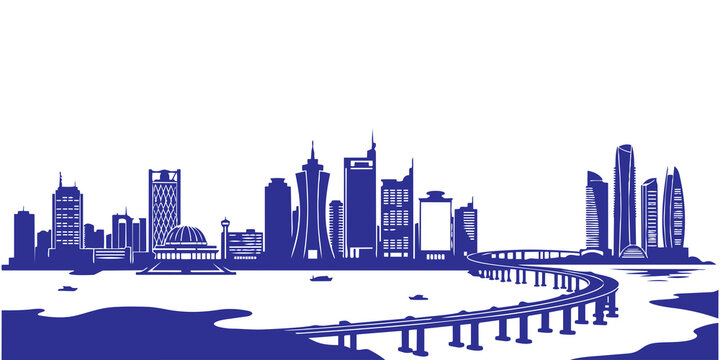 Lagos Nigeria City Skyline Flat Vector Silhouette &mdash; Eko Atlantic, Victoria Island, TBS Waterfront, Third Mainland Bridge, Lagos Lagoon &mdash; West African Urban Cityscape for Business Presentation 2026