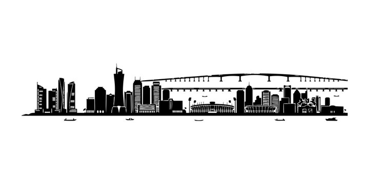 Lagos Nigeria City Skyline Flat Vector Silhouette &mdash; Eko Atlantic, Victoria Island, TBS Waterfront, Third Mainland Bridge, Lagos Lagoon &mdash; West African Urban Cityscape for Business Presentation 2026