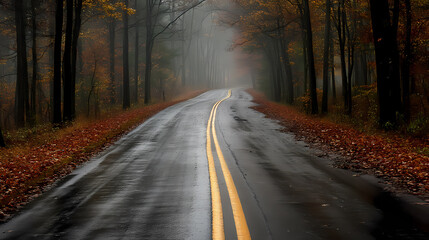 Fototapeta premium Autumnal Rain-Kissed Forest Road