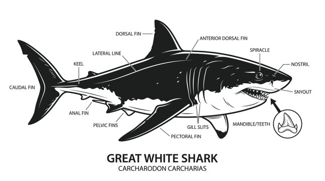Great White Shark Anatomy Diagram - Carcharodon Carcharias