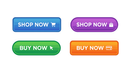 Fototapeta premium Set of colorful shop now and buy now web buttons