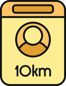Yellow race bib icon showing a person and 10km distance