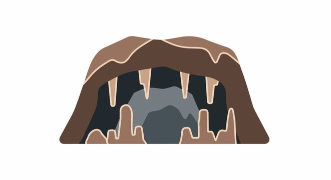 A stylized cave entrance with dripping formations and a dark interior
