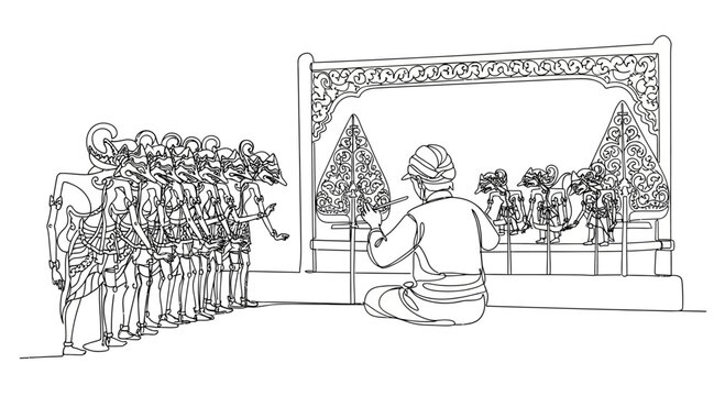 Traditional Indonesian Wayang Kulit Shadow Puppet Show with Dalang.