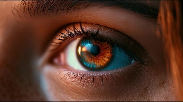 Close-up of human eye with vivid blue and amber iris