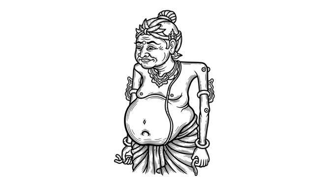 Hindu deity Kubera god of wealth depicted with a large belly and traditional attire.