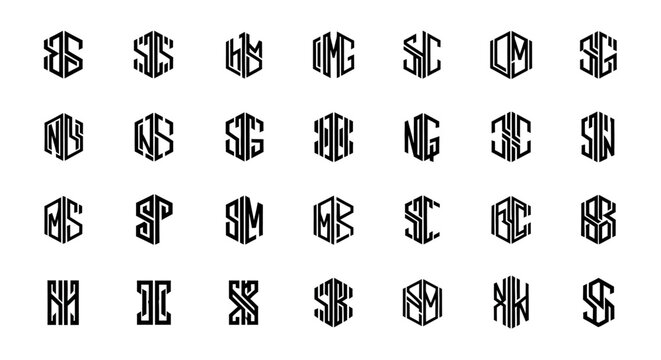 Monogram Logo Collection: Hexagonal Geometric Letter Designs, Corporate Branding Elements