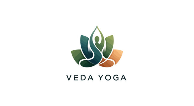Veda Yoga Logo: Abstract Lotus Flower with Meditating Figure and Gradient Colors