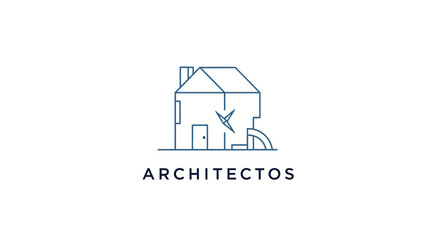 Naklejka premium Minimalist Architectos Logo: House Blueprint with Bird Silhouette and Text