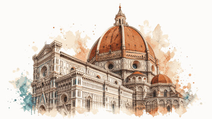 Tower of Faith Florence Cathedral isolated watercolor vector illustration svg © Arun168