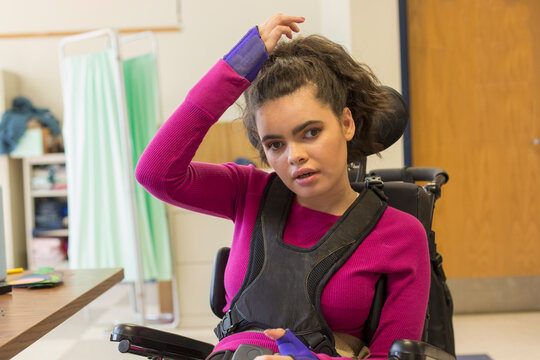 Girl with Tuberous Sclerosis learning at school