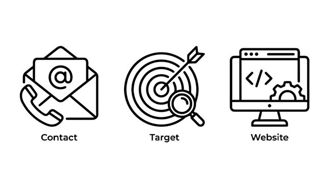 Line style web icons for contact, target and website development