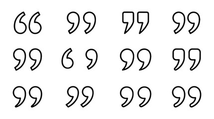 Fototapeta premium Outline quotation marks icon set in black on white background