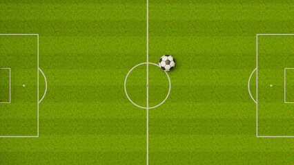 Fototapeta premium 3D Render Football Soccer Field Aerial View with Ball at Center Circle World Cup Concept