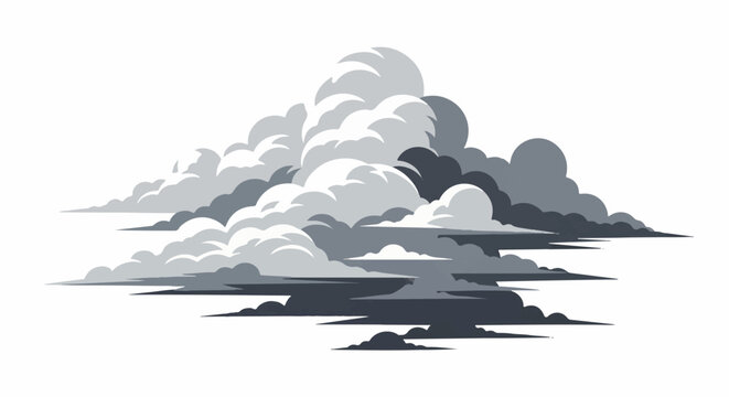 A stylized illustration of a dense, layered cloud formation in grayscale, with sharp edges and varying shades of gray