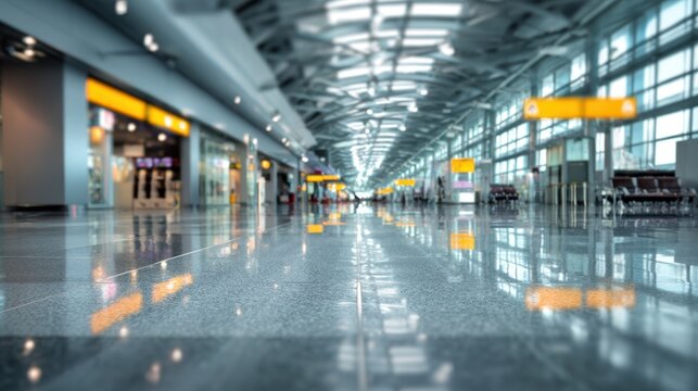 Modern Airport Terminal Lobby with Glass Walls and Bright Lighting