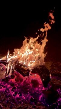 Large Bonfire on the Mountain at Night