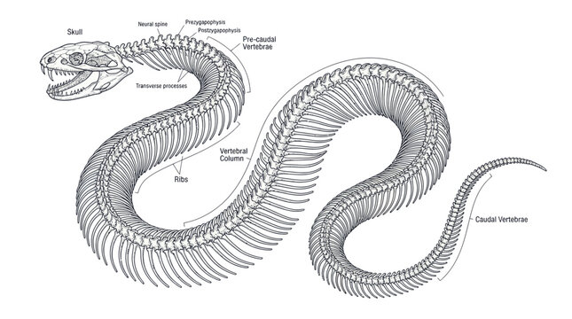 Snake Skeleton Anatomy Illustration - Skull, Ribs, Vertebrae