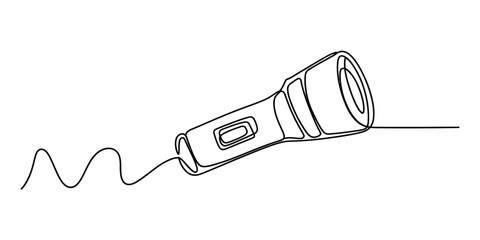 Continuous one line drawing of a simple handheld flashlight Vector, illustration © Nebaron
