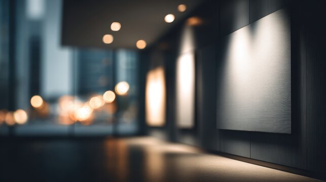 Modern Indoor Space with Soft Lighting, Minimalist Wall and Bokeh Lights