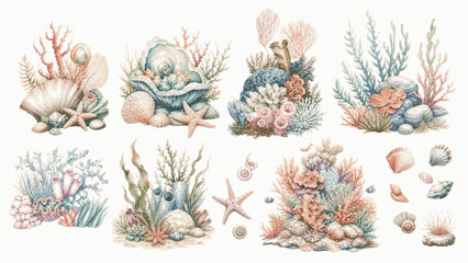 Ocean Life Undersea World isolated watercolor vector illustration svg © Arun168