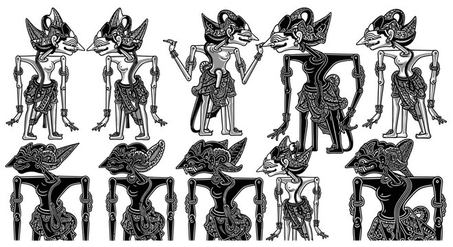 Traditional Indonesian Wayang Kulit Shadow Puppets Collection.