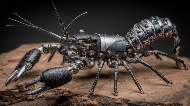Intricate Steampunk Mechanical Scorpion Sculpture with Articulated Limbs and Detailed Metal Body
