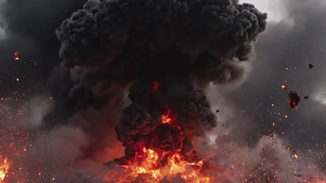 Dramatic explosion, fire and smoke, destruction scene, disaster background, apocalyptic atmosphere