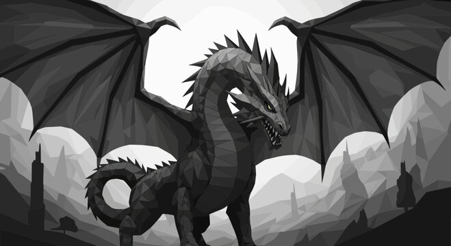 Dragon standing with wings spread wide.
