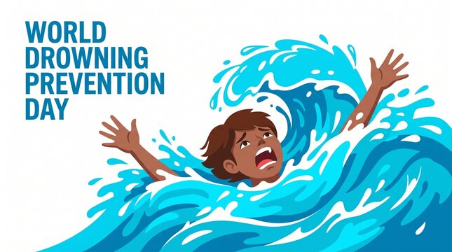 World drowning prevention day illustration of a person struggling in water isolated on white background