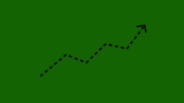 Business growth arrow dotted line animation on green background. dotted line graph arrow, dashed arrow pointing upwards, showing growth and progress. success, development and economic growth concept