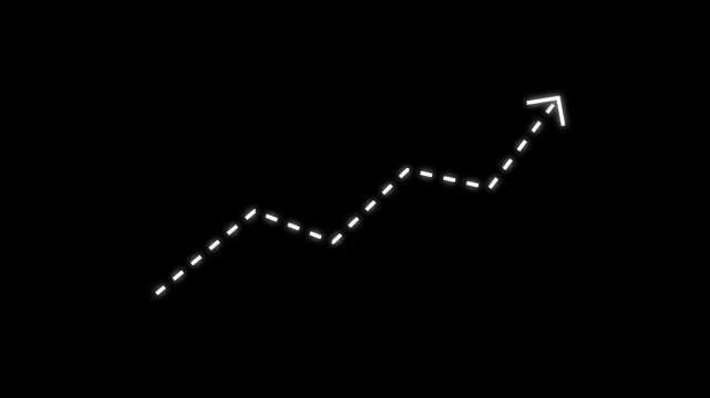 Business growth arrow dotted line animation on green background. dotted line graph arrow, dashed arrow pointing upwards, showing growth and progress. success, development and economic growth concept