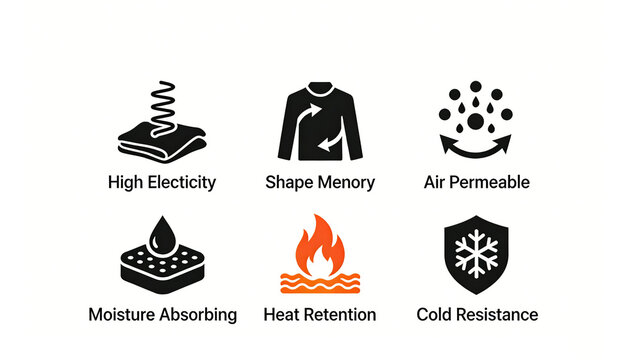 Spring sponge and flame snowflake icon, high elasticity memory, breathable, moisture absorbing, warm and cold resistant, suitable for functional underwear and winter warm clothing.
