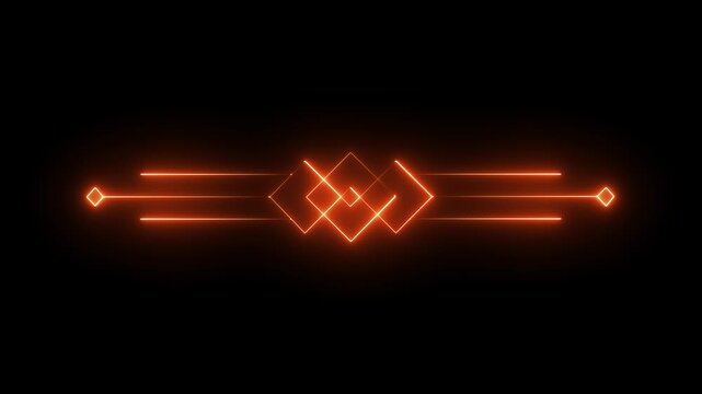 glowing neon deco divider header icon isolated on black background. deco divider icon animation. 4k video.