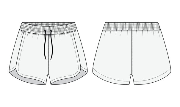 Women shorts technical flat sketch fashion vector illustration