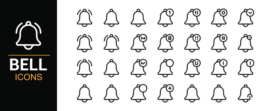 Outline Alarm Bell Icons Collection for UI and UX Design