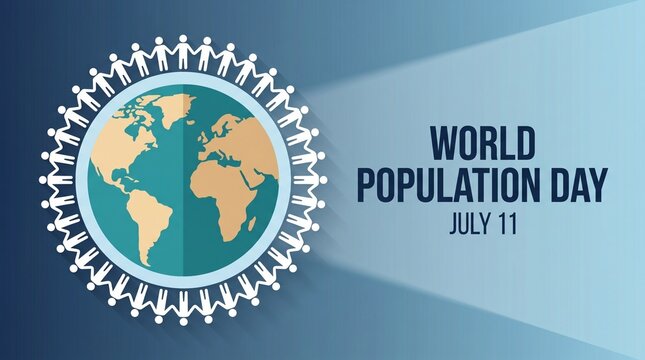 World Population Day awareness poster with globe and people icons