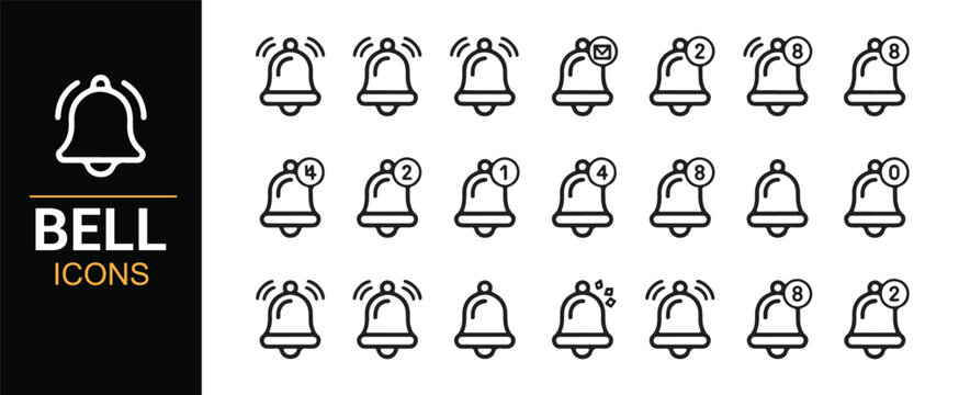 Mobile App Alert Bell Icons for Interface Design