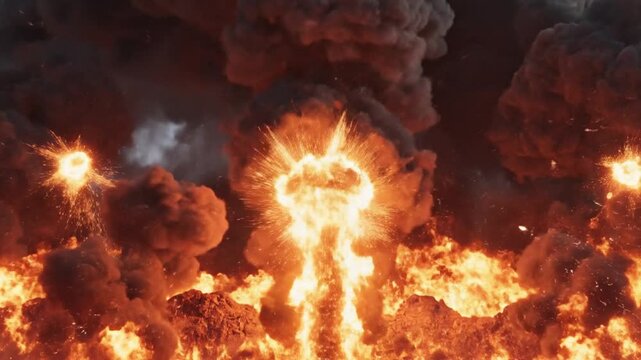 Explosive fire, blazing inferno, flames and smoke, intense heat, fiery destruction