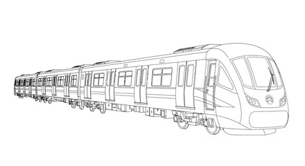 Detailed Line Art Drawing of a Modern Commuter Train. © Ikhsan
