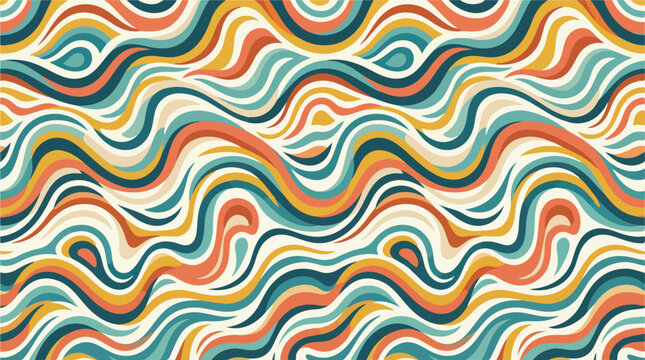 Retro wavy seamless pattern with abstract colorful swirling lines in vintage color palette